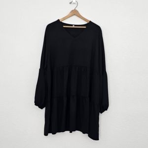 Black Longsleeve Babydoll Shirt Dress with tiered skirt Size 2XL